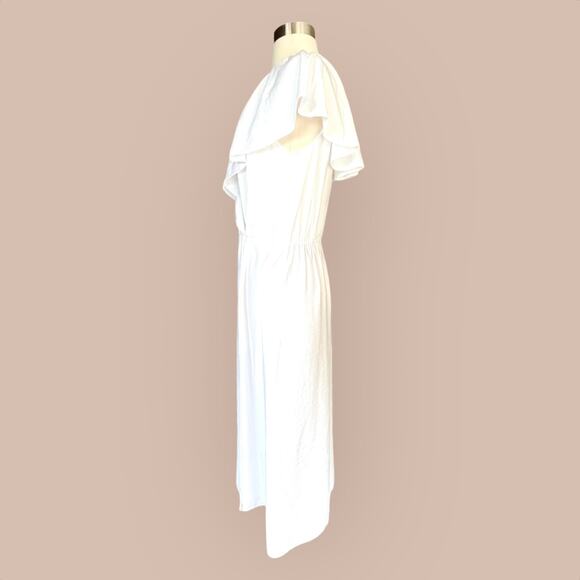 VINCE White Wrap Dress Flutter Sleeve V-Neck Ruffle Cape Midi Designer XS NWOT - Picture 6 of 15